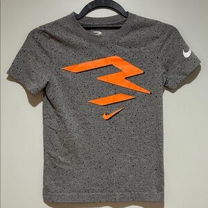 Nike Speckled Gray Tee with Bold Orange Graphic